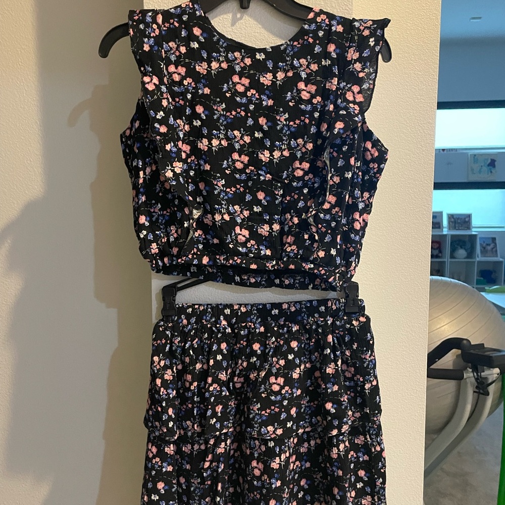 Charming Floral Kids Set - Black and Pink